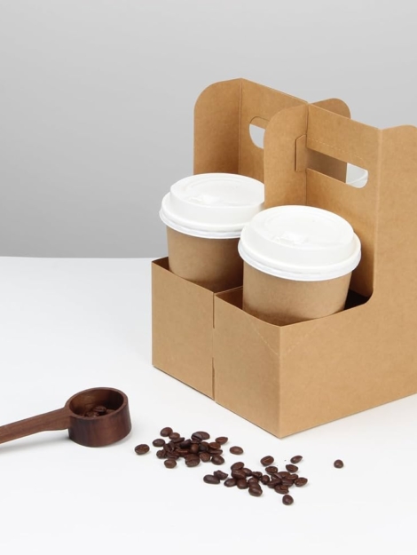 2 CUP HOLDER WITH HANDLE BROWN KARFT